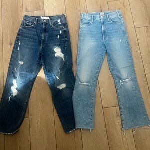 MOTHER Women Jeans - Dark Indigo and Light Blue Distressed Pair